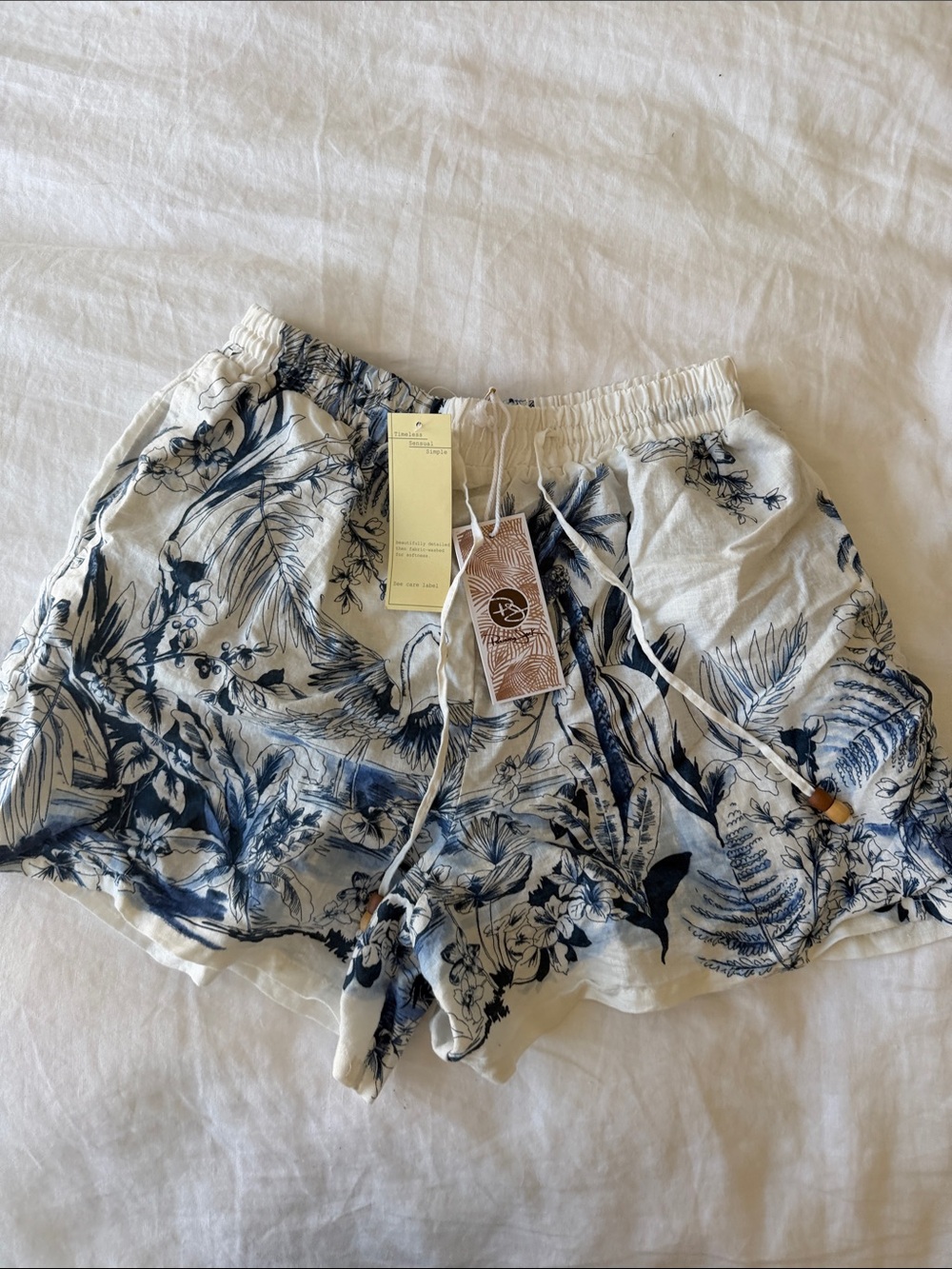 Panama Jack White and Navy Tropical Print Athletic Shorts
